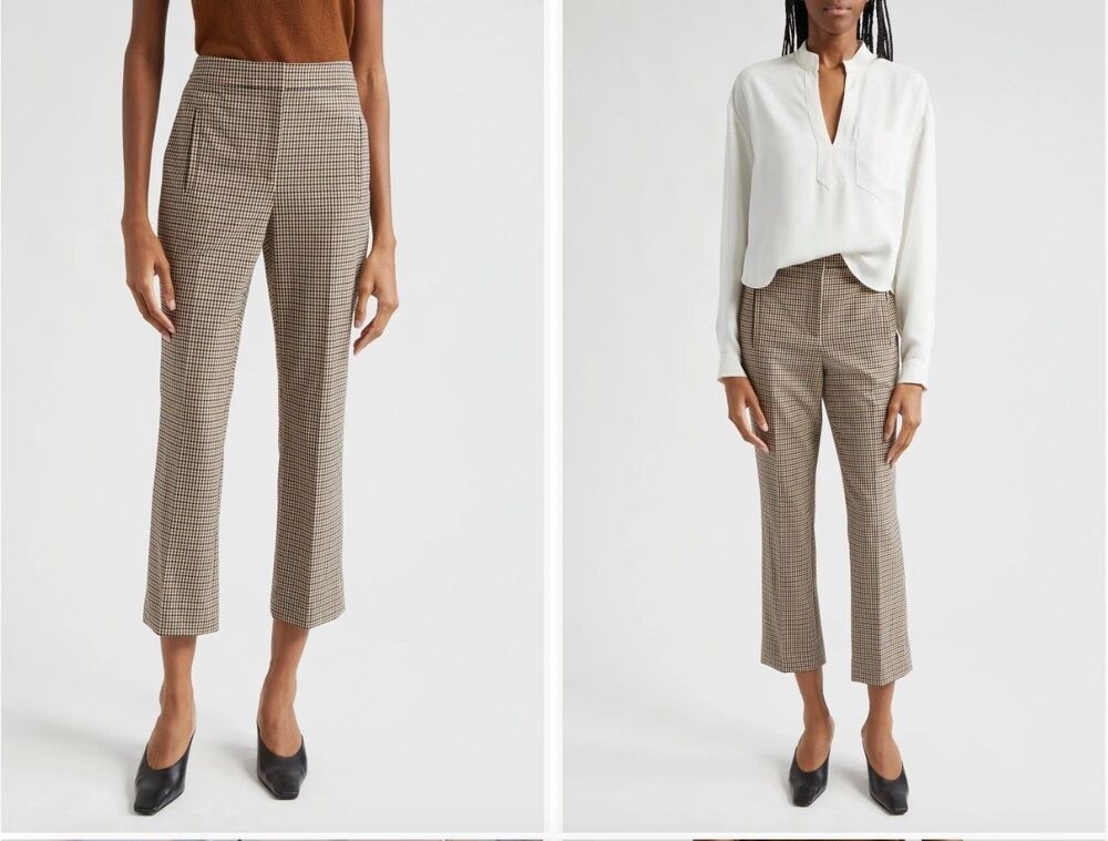 New Veronica Beard Arte Houndstooth Check Crop Wool blend Pants 10